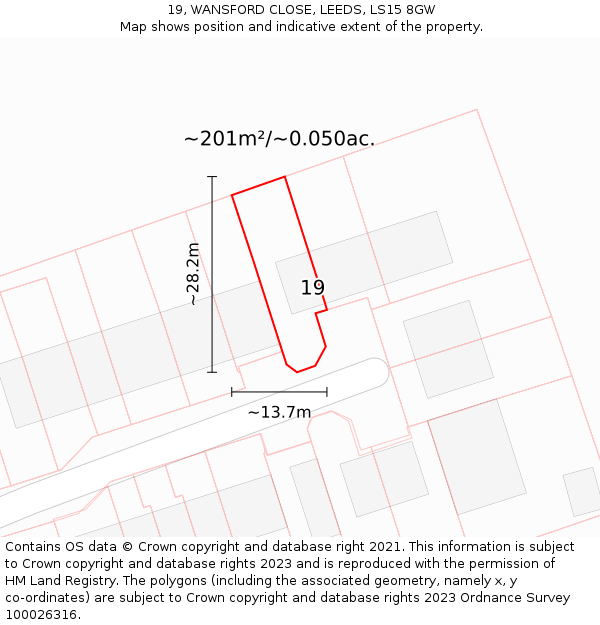 19, WANSFORD CLOSE, LEEDS, LS15 8GW: Plot and title map