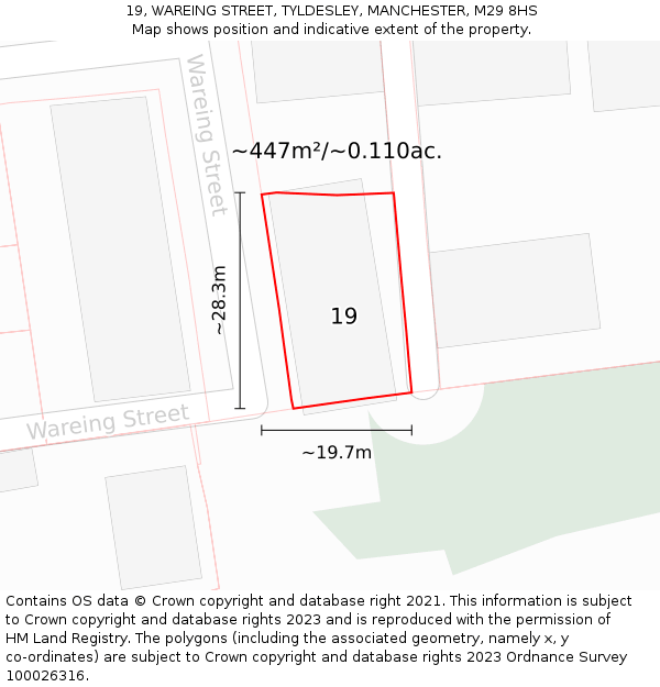 19, WAREING STREET, TYLDESLEY, MANCHESTER, M29 8HS: Plot and title map