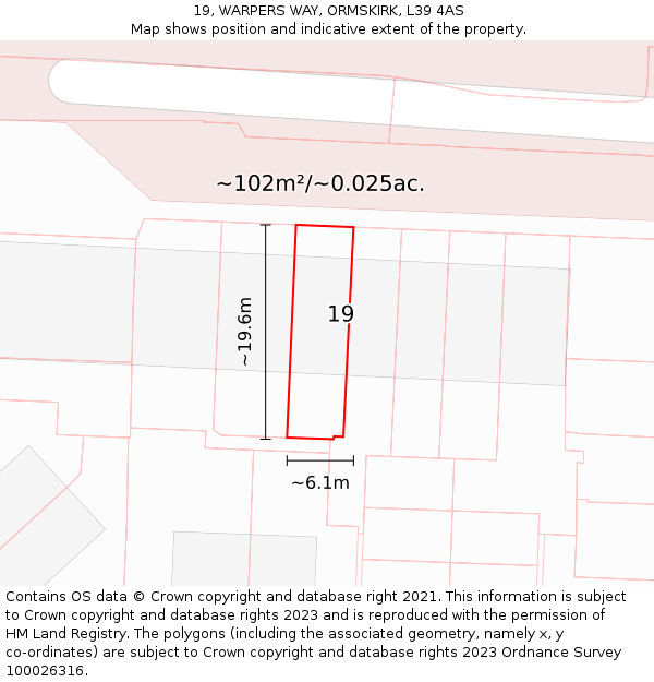19, WARPERS WAY, ORMSKIRK, L39 4AS: Plot and title map
