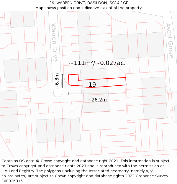 19, WARREN DRIVE, BASILDON, SS14 1GE: Plot and title map