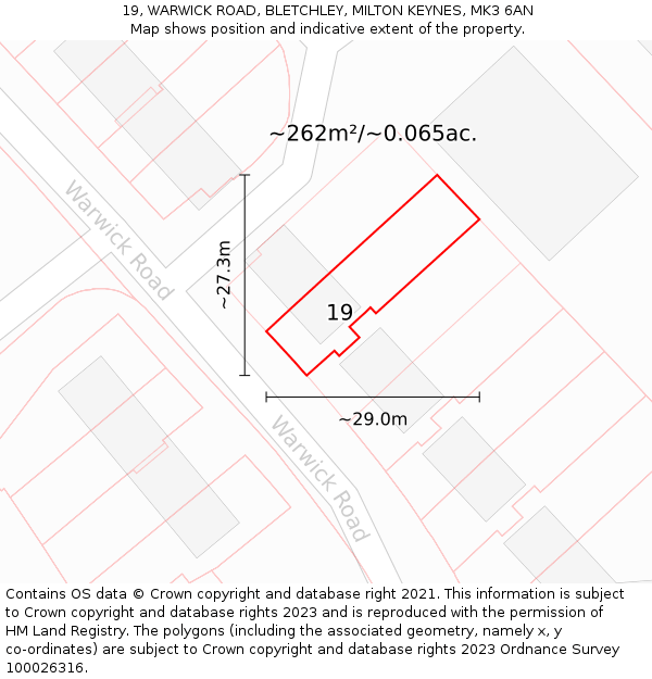 19, WARWICK ROAD, BLETCHLEY, MILTON KEYNES, MK3 6AN: Plot and title map