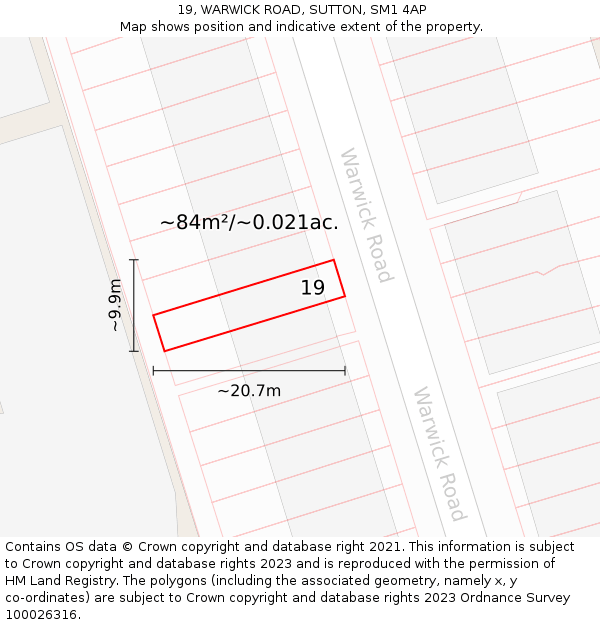 19, WARWICK ROAD, SUTTON, SM1 4AP: Plot and title map