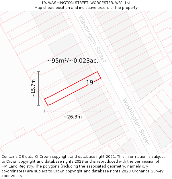 19, WASHINGTON STREET, WORCESTER, WR1 1NL: Plot and title map