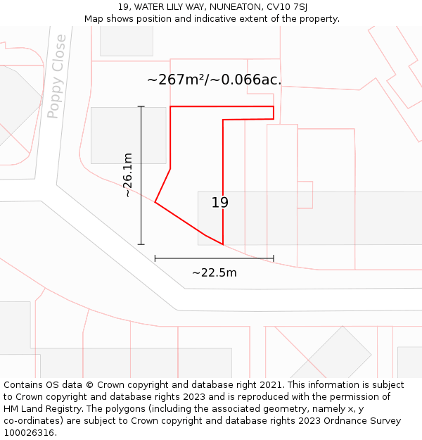 19, WATER LILY WAY, NUNEATON, CV10 7SJ: Plot and title map