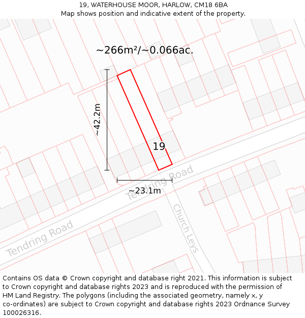19, WATERHOUSE MOOR, HARLOW, CM18 6BA: Plot and title map