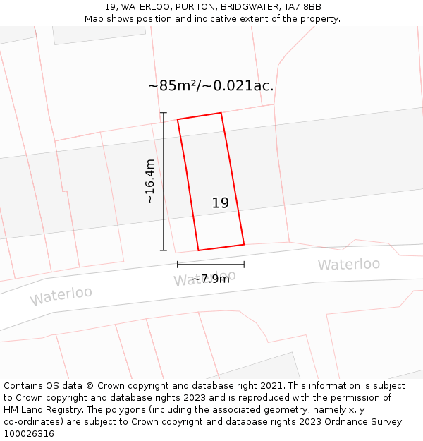 19, WATERLOO, PURITON, BRIDGWATER, TA7 8BB: Plot and title map