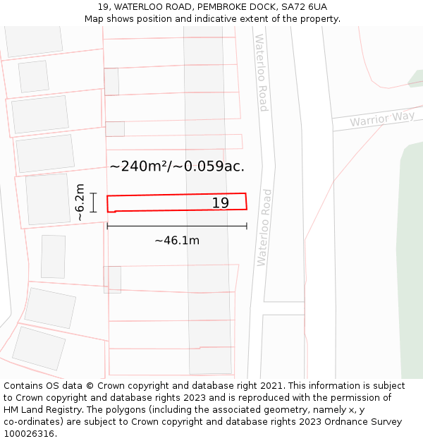 19, WATERLOO ROAD, PEMBROKE DOCK, SA72 6UA: Plot and title map