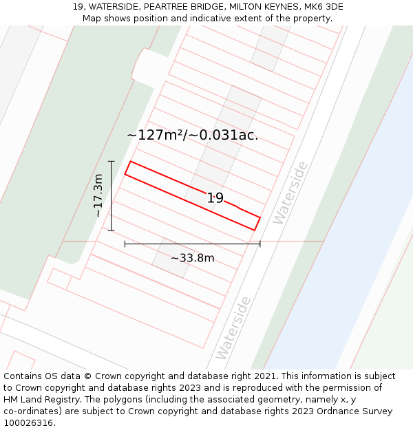 19, WATERSIDE, PEARTREE BRIDGE, MILTON KEYNES, MK6 3DE: Plot and title map