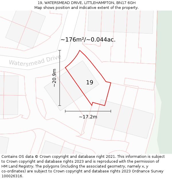 19, WATERSMEAD DRIVE, LITTLEHAMPTON, BN17 6GH: Plot and title map