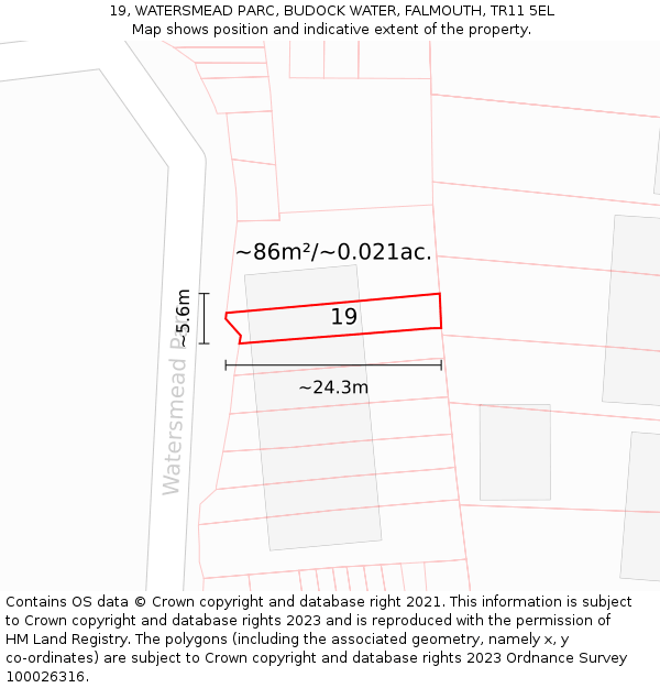 19, WATERSMEAD PARC, BUDOCK WATER, FALMOUTH, TR11 5EL: Plot and title map