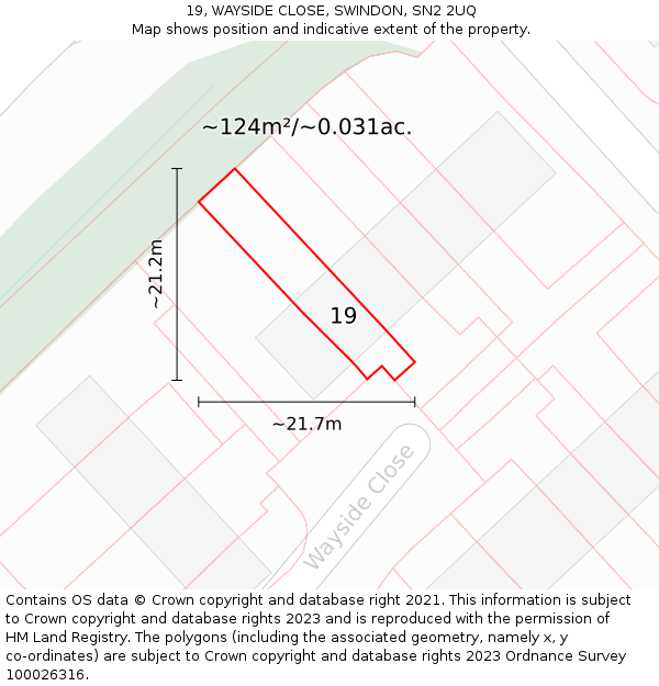 19, WAYSIDE CLOSE, SWINDON, SN2 2UQ: Plot and title map