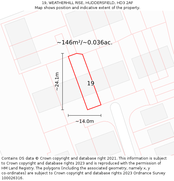 19, WEATHERHILL RISE, HUDDERSFIELD, HD3 2AF: Plot and title map