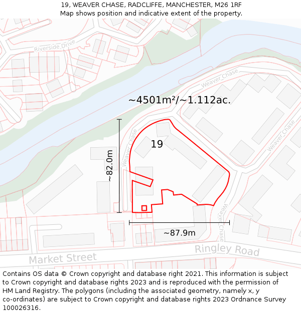 19, WEAVER CHASE, RADCLIFFE, MANCHESTER, M26 1RF: Plot and title map