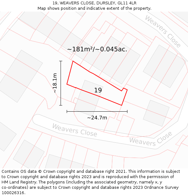 19, WEAVERS CLOSE, DURSLEY, GL11 4LR: Plot and title map