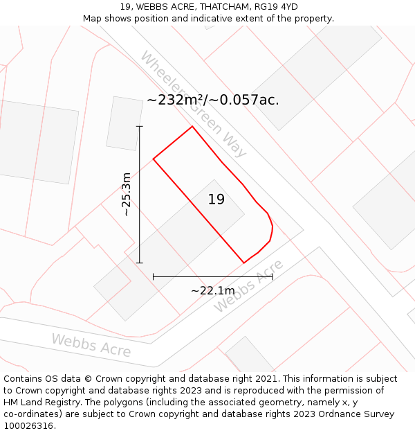 19, WEBBS ACRE, THATCHAM, RG19 4YD: Plot and title map