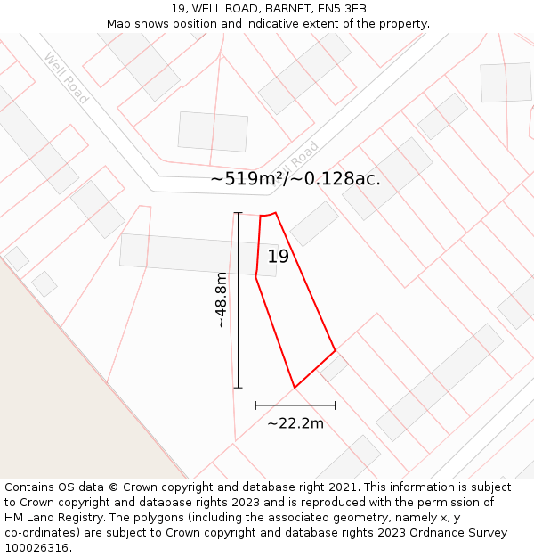 19, WELL ROAD, BARNET, EN5 3EB: Plot and title map