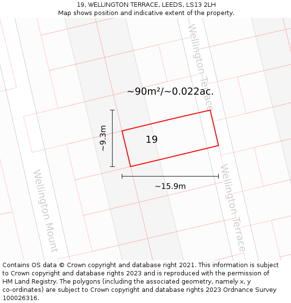 19, WELLINGTON TERRACE, LEEDS, LS13 2LH: Plot and title map