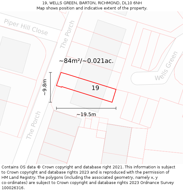 19, WELLS GREEN, BARTON, RICHMOND, DL10 6NH: Plot and title map