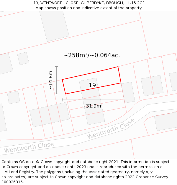 19, WENTWORTH CLOSE, GILBERDYKE, BROUGH, HU15 2GF: Plot and title map