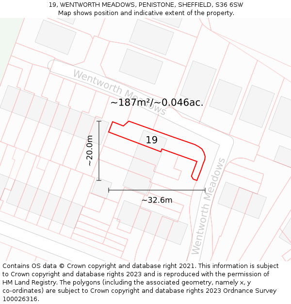 19, WENTWORTH MEADOWS, PENISTONE, SHEFFIELD, S36 6SW: Plot and title map