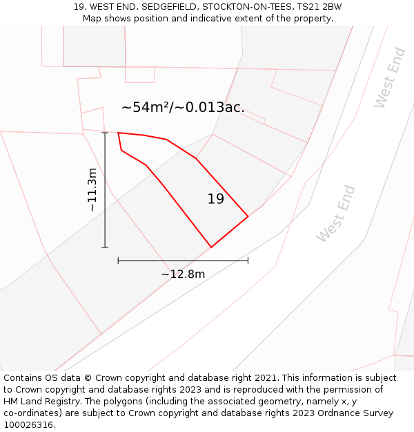 19, WEST END, SEDGEFIELD, STOCKTON-ON-TEES, TS21 2BW: Plot and title map