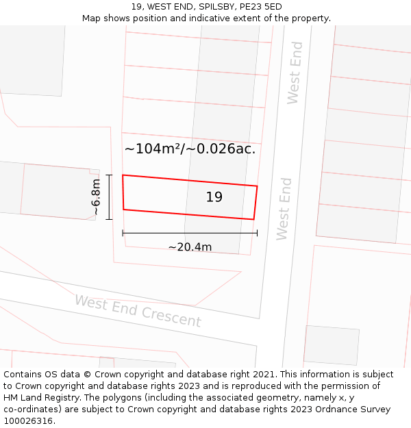 19, WEST END, SPILSBY, PE23 5ED: Plot and title map