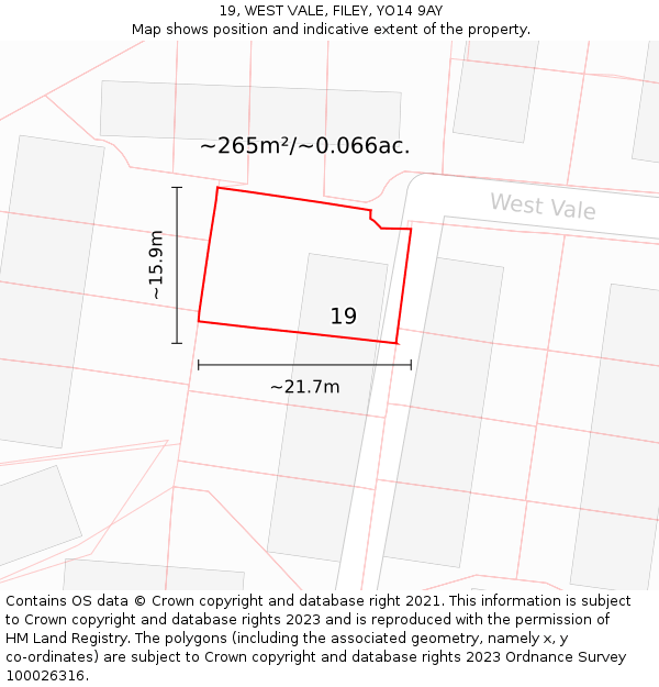 19, WEST VALE, FILEY, YO14 9AY: Plot and title map