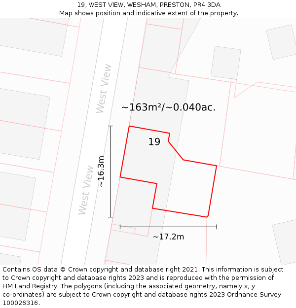 19, WEST VIEW, WESHAM, PRESTON, PR4 3DA: Plot and title map