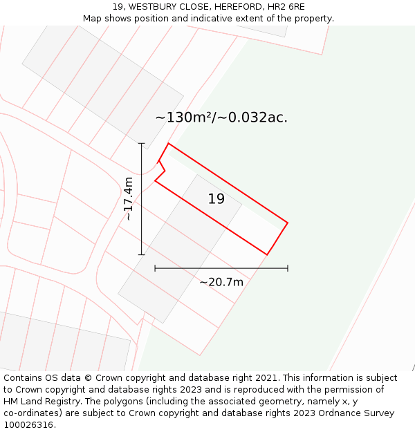 19, WESTBURY CLOSE, HEREFORD, HR2 6RE: Plot and title map