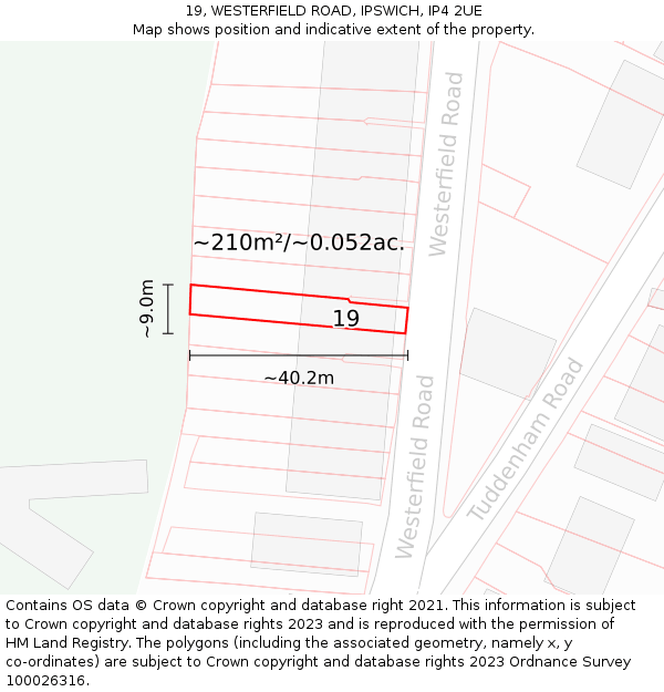 19, WESTERFIELD ROAD, IPSWICH, IP4 2UE: Plot and title map