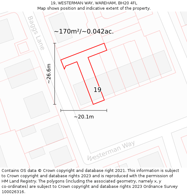 19, WESTERMAN WAY, WAREHAM, BH20 4FL: Plot and title map