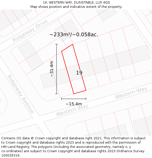 19, WESTERN WAY, DUNSTABLE, LU5 4QS: Plot and title map