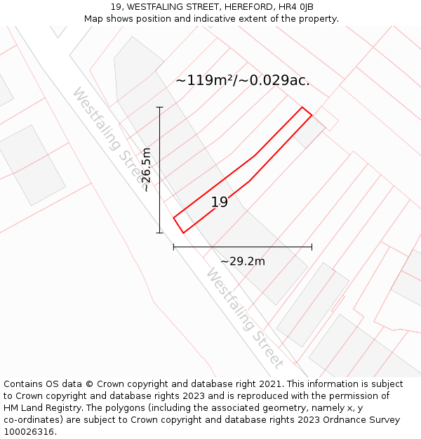 19, WESTFALING STREET, HEREFORD, HR4 0JB: Plot and title map