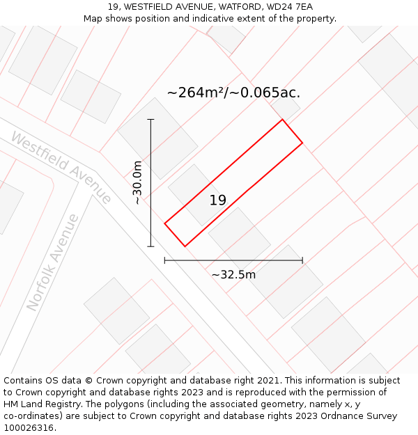 19, WESTFIELD AVENUE, WATFORD, WD24 7EA: Plot and title map