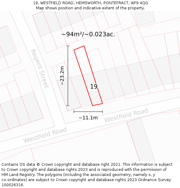 19, WESTFIELD ROAD, HEMSWORTH, PONTEFRACT, WF9 4QG: Plot and title map