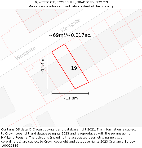 19, WESTGATE, ECCLESHILL, BRADFORD, BD2 2DH: Plot and title map