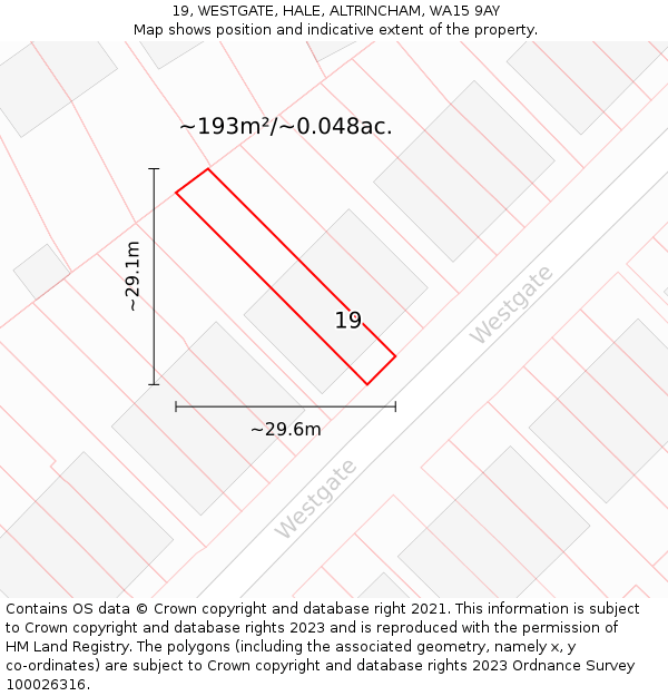 19, WESTGATE, HALE, ALTRINCHAM, WA15 9AY: Plot and title map