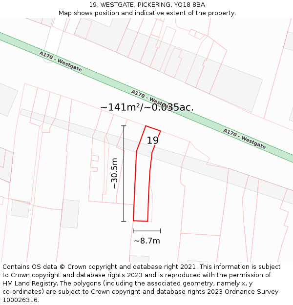 19, WESTGATE, PICKERING, YO18 8BA: Plot and title map