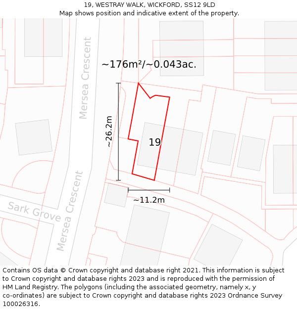 19, WESTRAY WALK, WICKFORD, SS12 9LD: Plot and title map