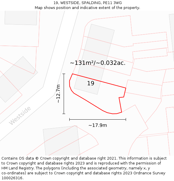 19, WESTSIDE, SPALDING, PE11 3WG: Plot and title map
