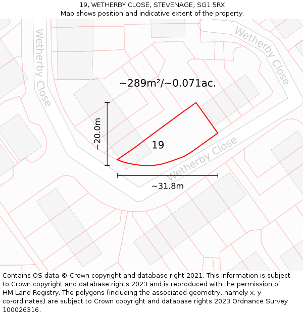 19, WETHERBY CLOSE, STEVENAGE, SG1 5RX: Plot and title map