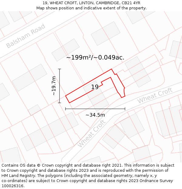 19, WHEAT CROFT, LINTON, CAMBRIDGE, CB21 4YR: Plot and title map
