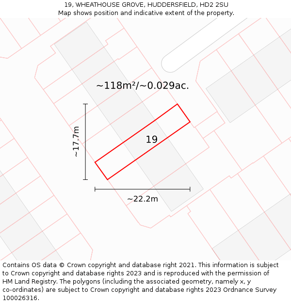 19, WHEATHOUSE GROVE, HUDDERSFIELD, HD2 2SU: Plot and title map