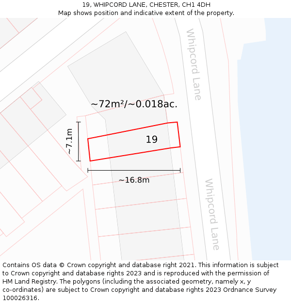 19, WHIPCORD LANE, CHESTER, CH1 4DH: Plot and title map