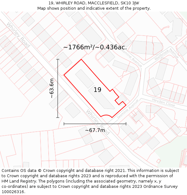 19, WHIRLEY ROAD, MACCLESFIELD, SK10 3JW: Plot and title map