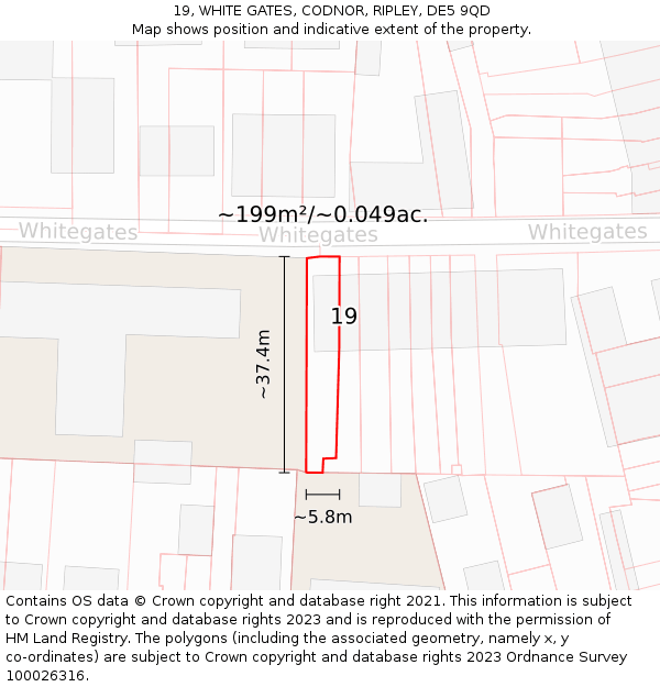 19, WHITE GATES, CODNOR, RIPLEY, DE5 9QD: Plot and title map