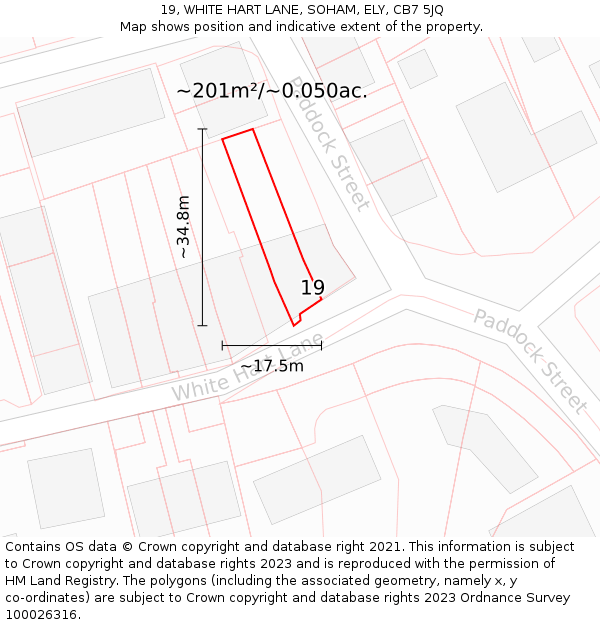 19, WHITE HART LANE, SOHAM, ELY, CB7 5JQ: Plot and title map