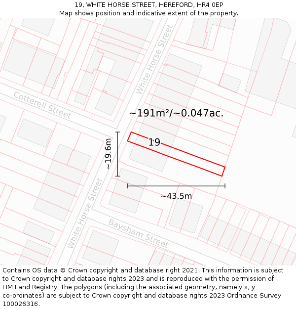 19, WHITE HORSE STREET, HEREFORD, HR4 0EP: Plot and title map