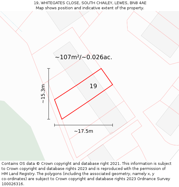 19, WHITEGATES CLOSE, SOUTH CHAILEY, LEWES, BN8 4AE: Plot and title map