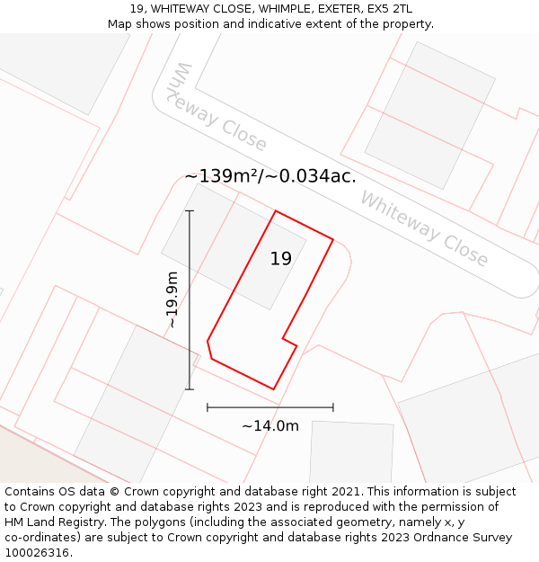 19, WHITEWAY CLOSE, WHIMPLE, EXETER, EX5 2TL: Plot and title map